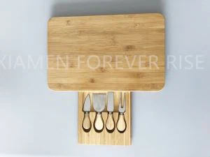 Rektang banbou koupe planche ak kouto Drawer 4 kout pye pou kwizin, kado, pati elatriye