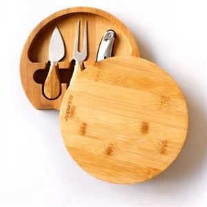100% Natirel Banboo fwomaj Komisyon Konsey avek 3 Moso Cutlery Mete fwomaj platter kache koupe traseur